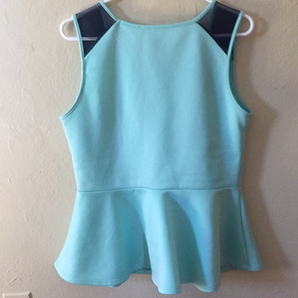 L Cyan Blue Peplum Top - Picture 4 of 7